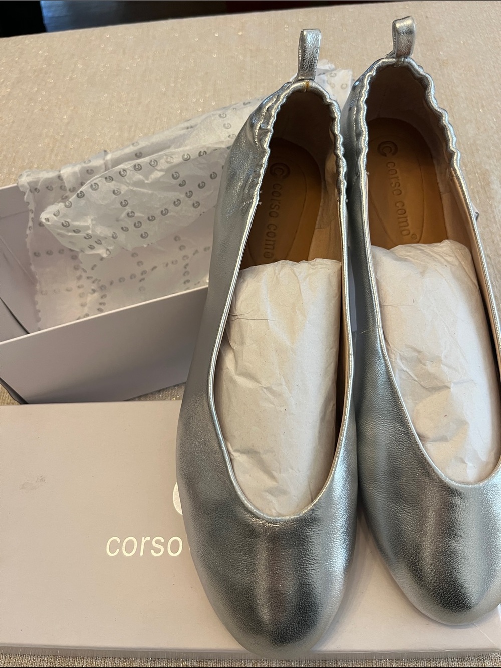 Corso Como Metallic Silver Leather Ballet Flats NIB